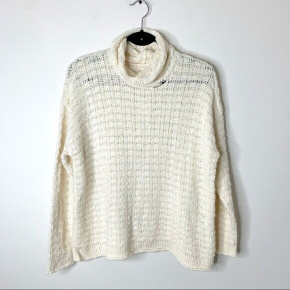 Eileen Fisher Organic Cotton Turtleneck  Sweater Waffle Knit Size Cream Pullover - Picture 5 of 16